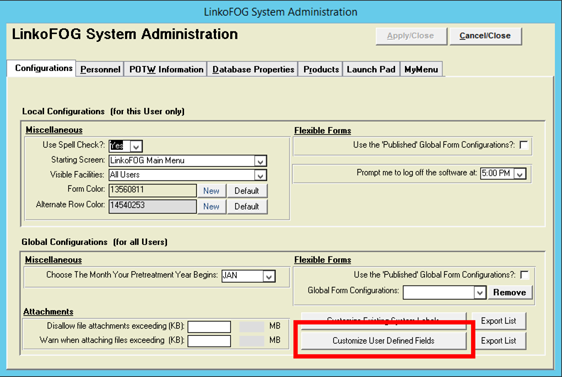 FOG User Defined Admin Screen A